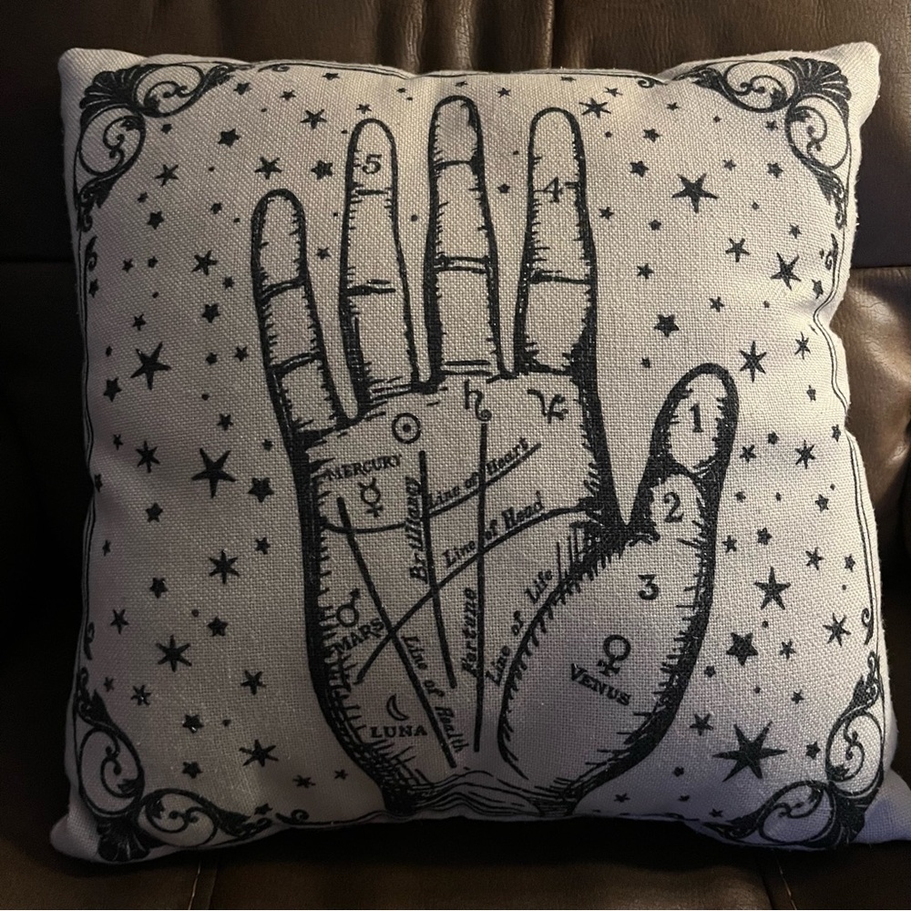 Palmistry Halloween decor Palm Reader 16” Throw Pillow With Stars, Planets Tarot